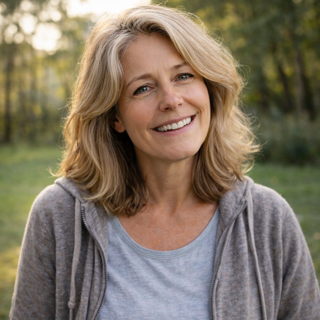 Woman smiling outdoors with confidence